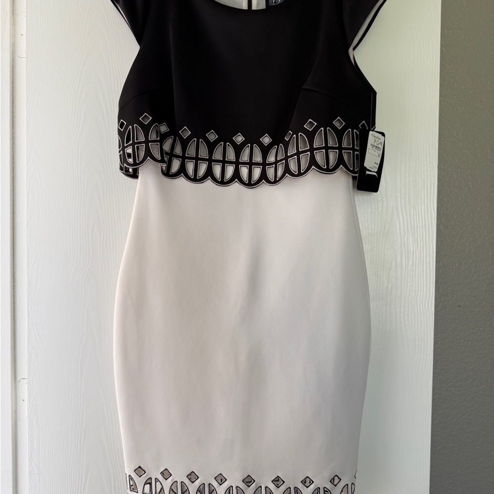Black & White Sheath Dress with Decorative Cutwork